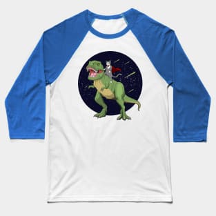 Hero Cat Riding T-Rex Dinosaur Cosmic Baseball T-Shirt